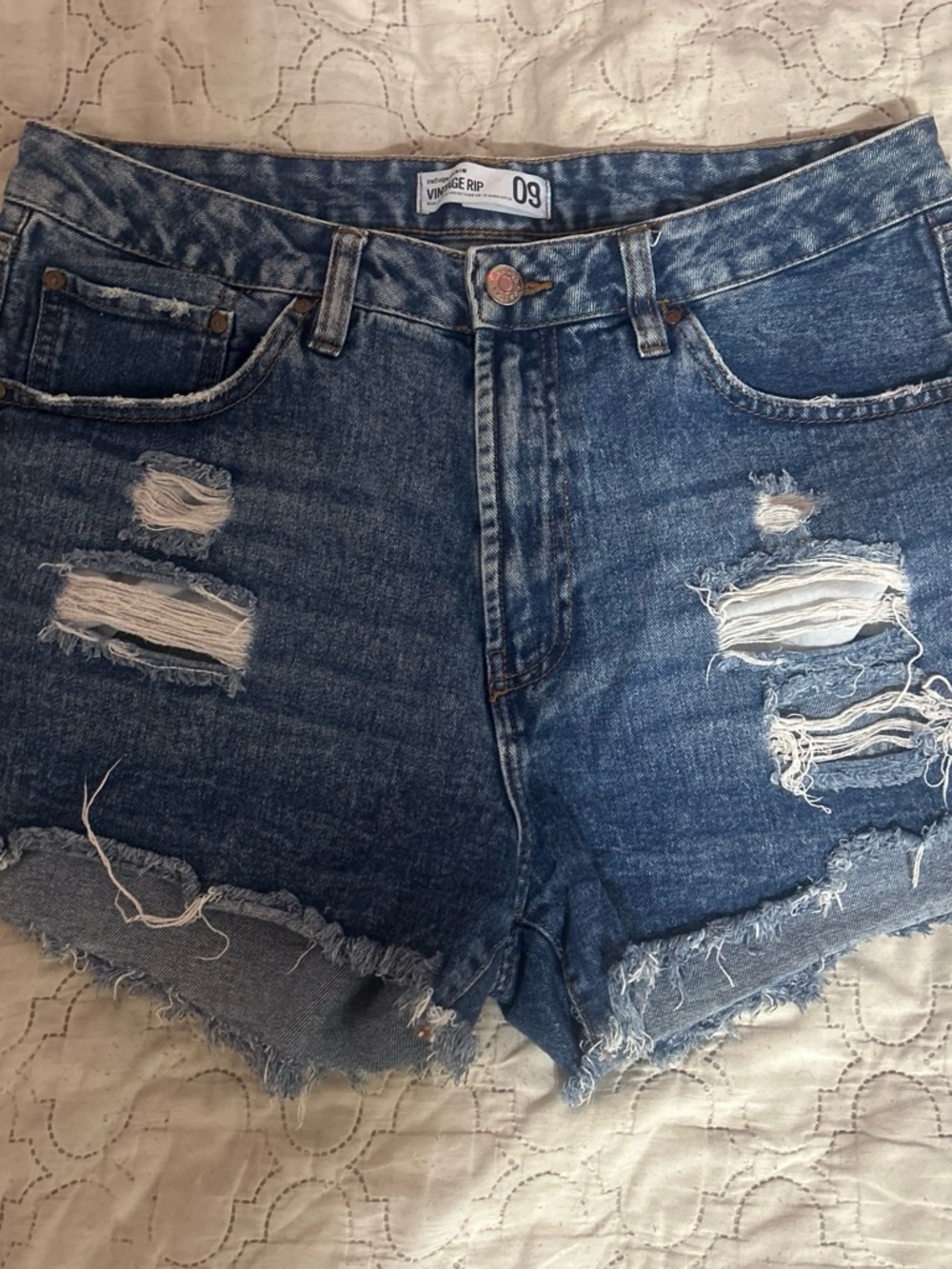 Vintage Distressed Blue Denim Jean Shorts